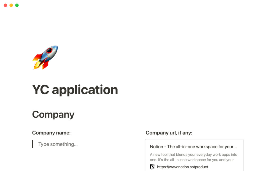 YC application Notion Template