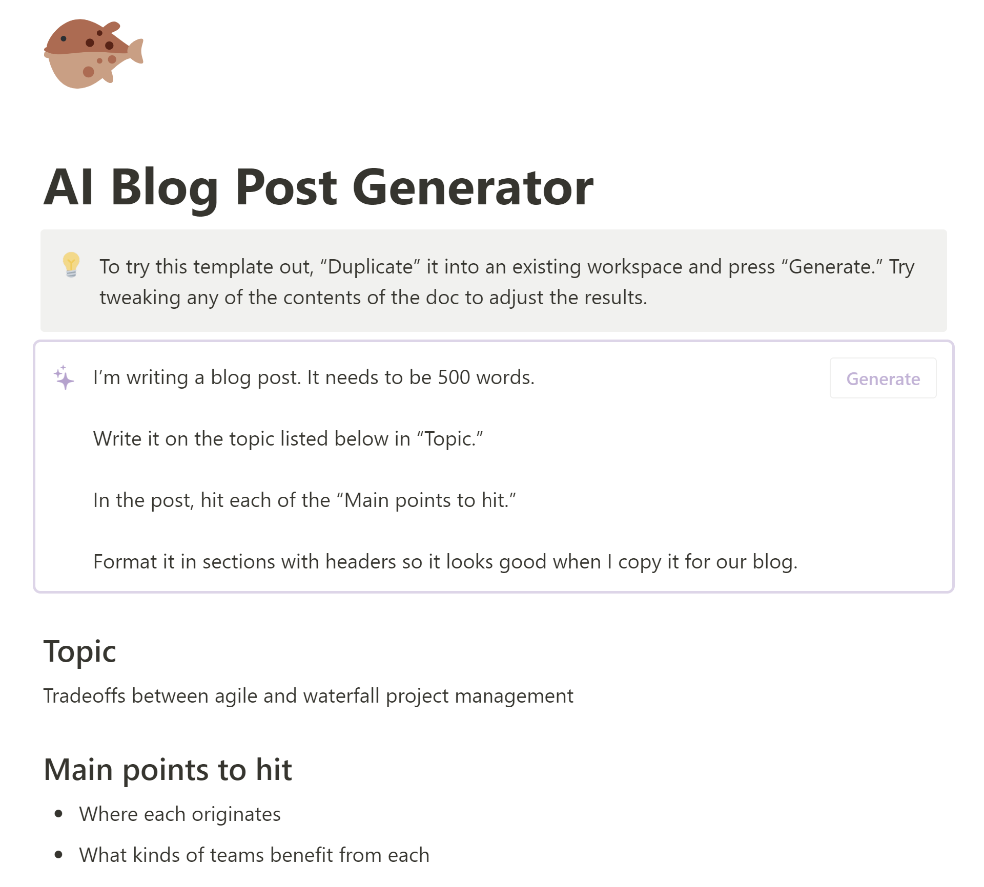 AI Blog Post Generator for Notion