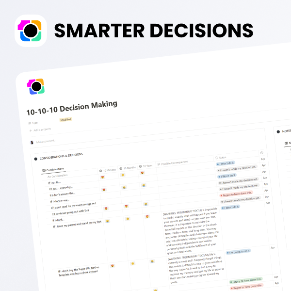 10-10-10 Decision Making Template