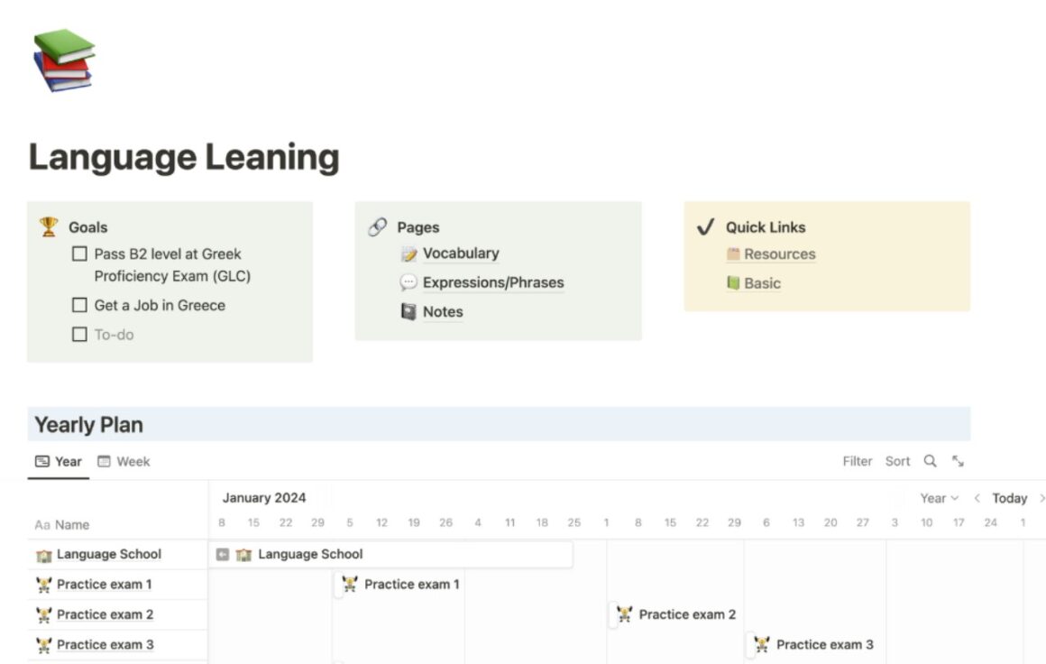 Language Learning Notion Templates