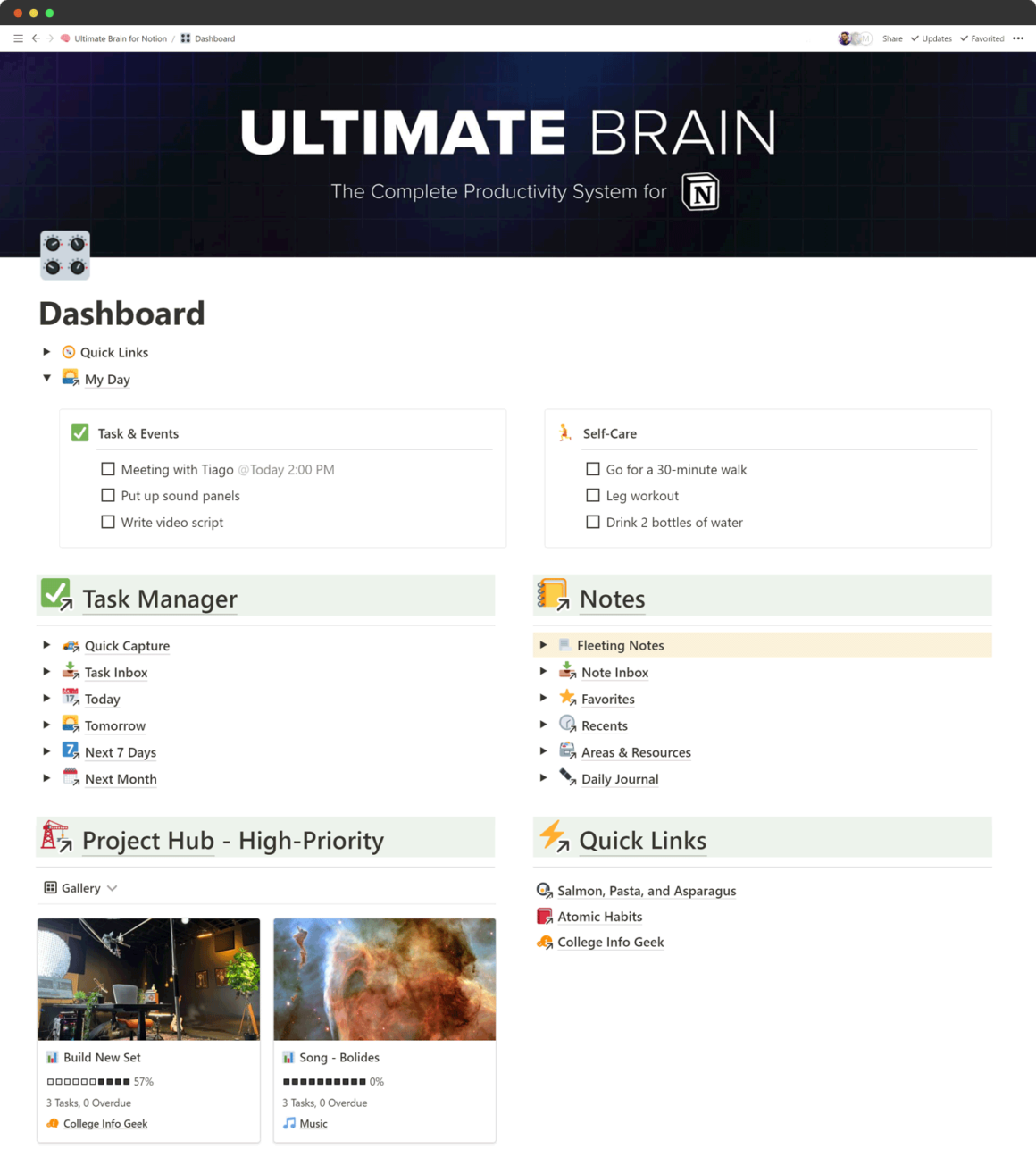 Ultimate Brain Notion Template by Thomas Frank