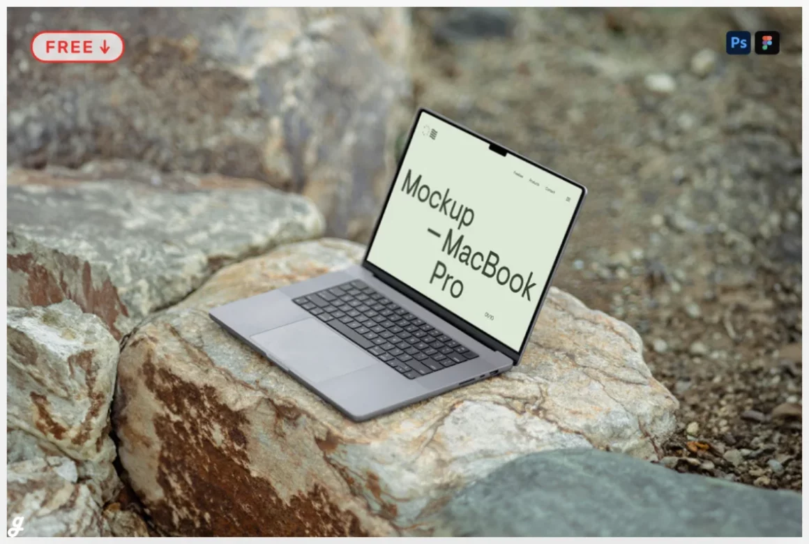 Free MacBook Pro on Rock Mockup