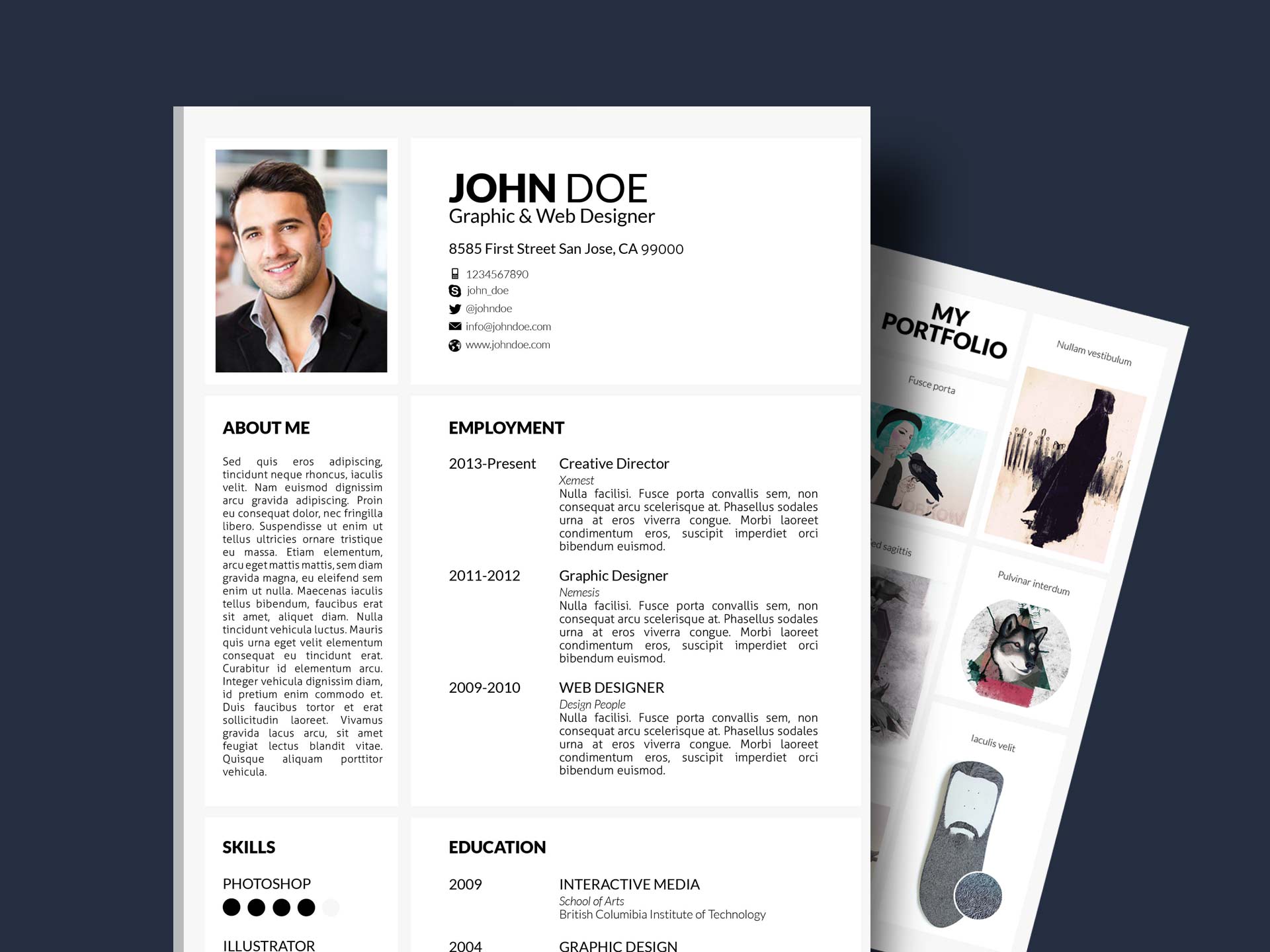 Free Resume Template With Portfolio and Cover Letter