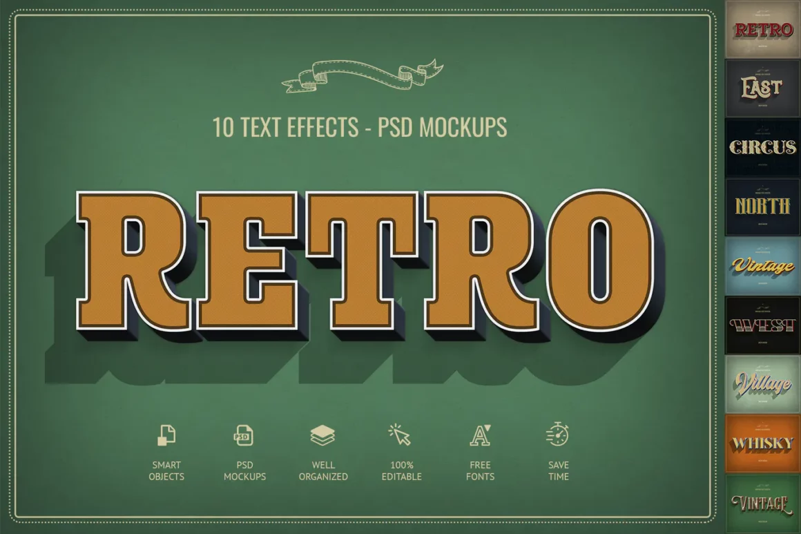 Retro Text Effects- Photoshop Action