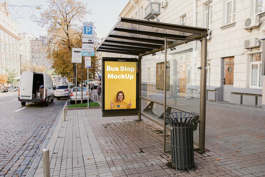 Bus Stop Poster Mockup Template