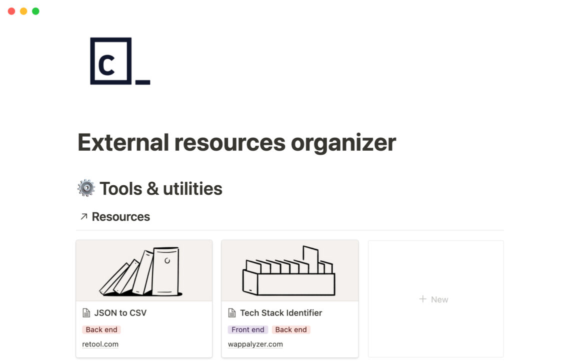 Codecademy's external resources organizer Notion Template