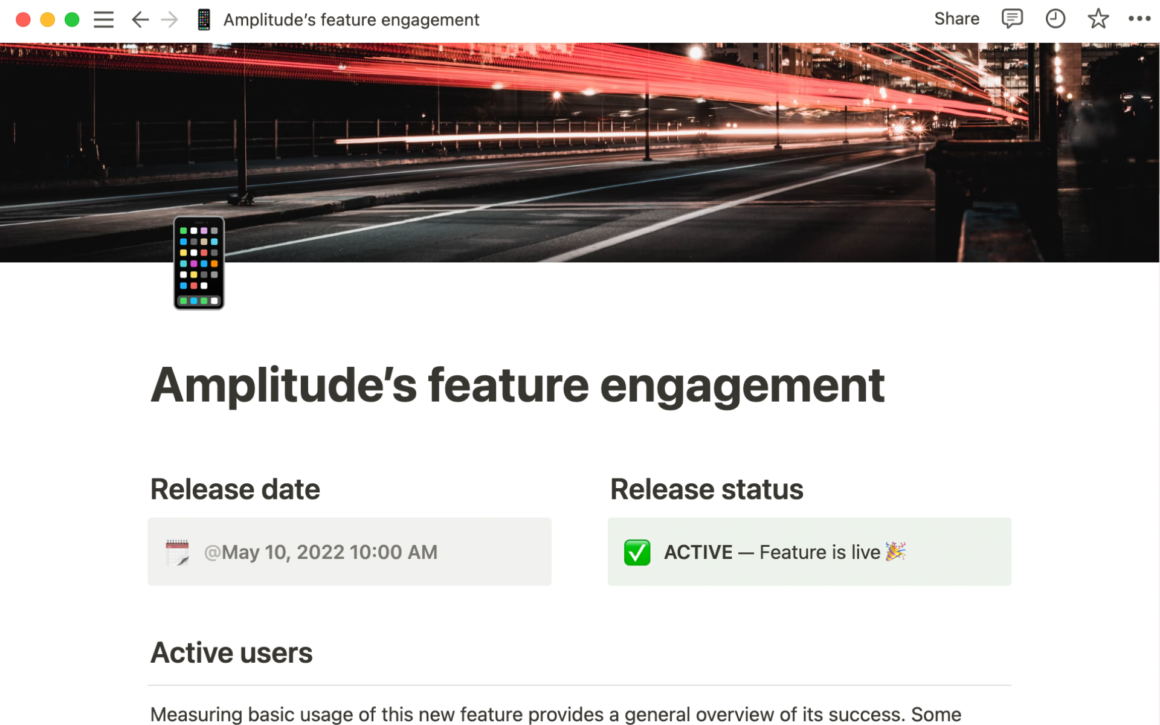 Amplitude’s feature engagement Notion Template