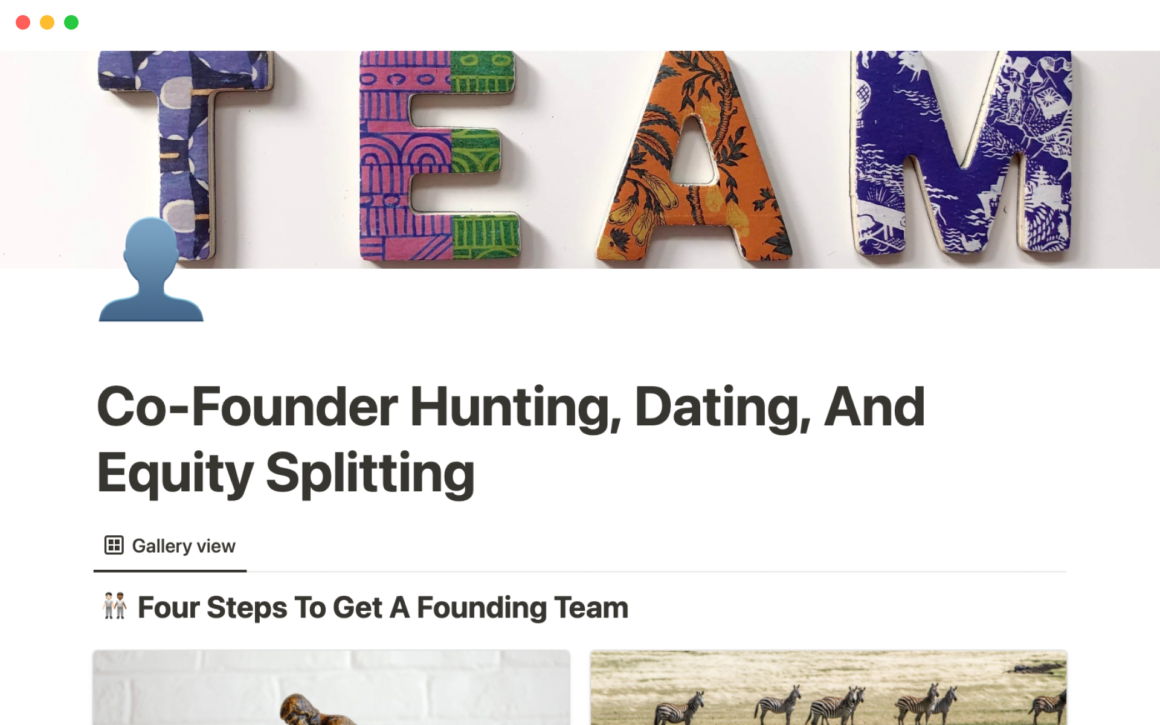 Co-founder matching Business Template for Notion