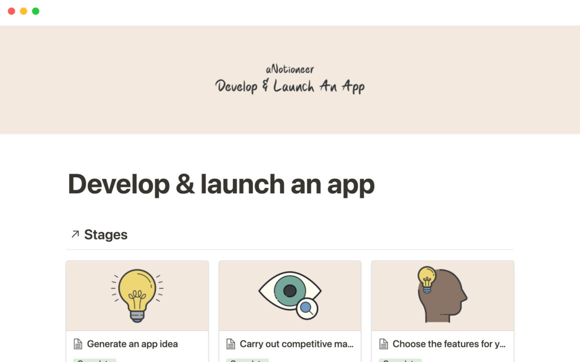 Develop & launch an app Notion Template