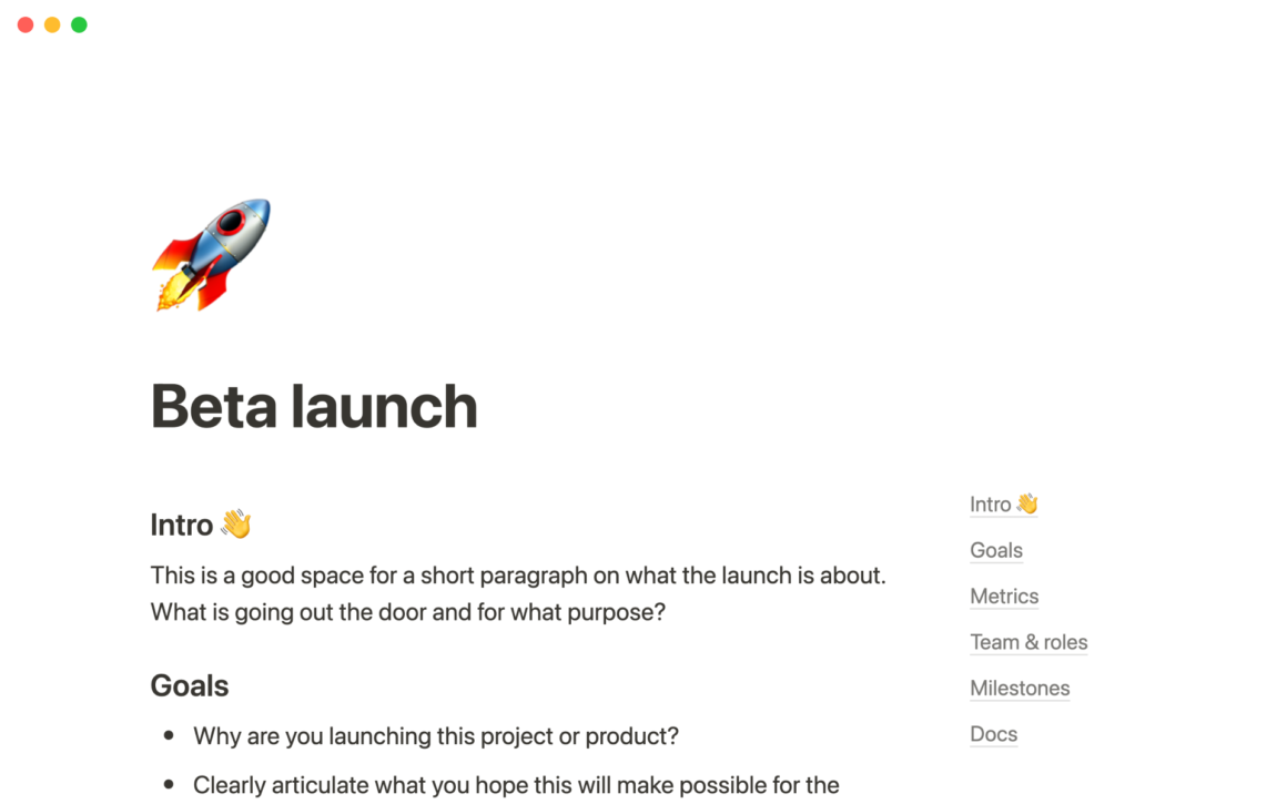 Business Beta launch Notion Template