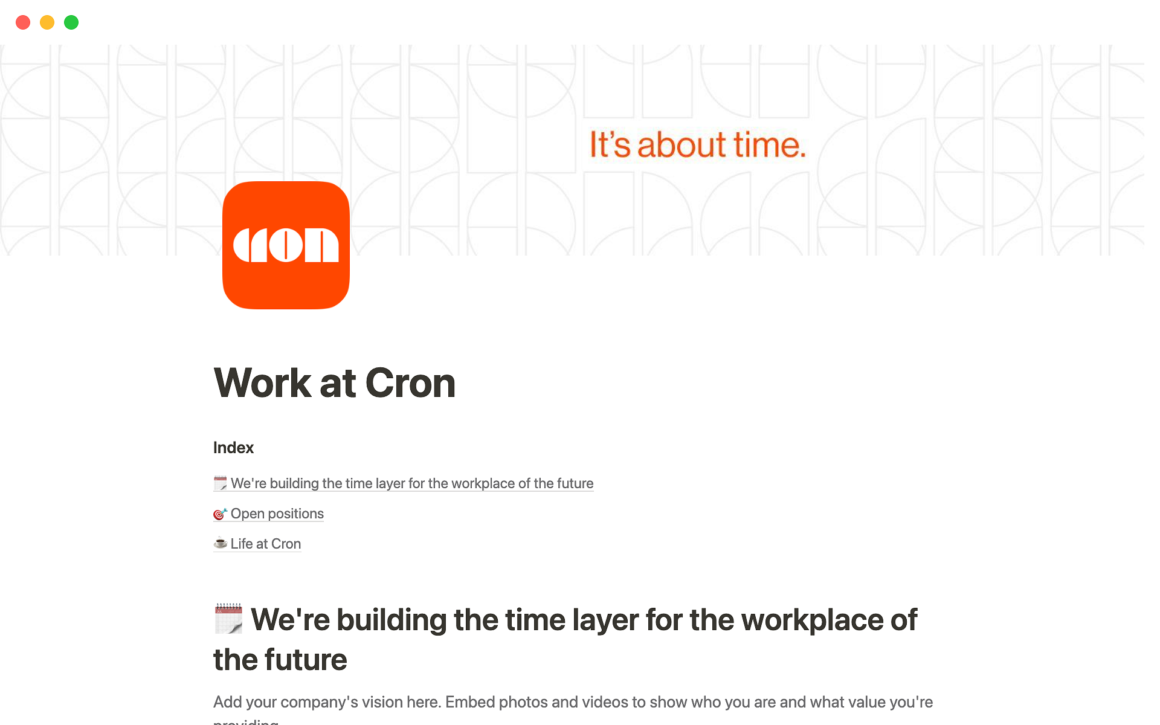 Cron's startups job postings Notion Template