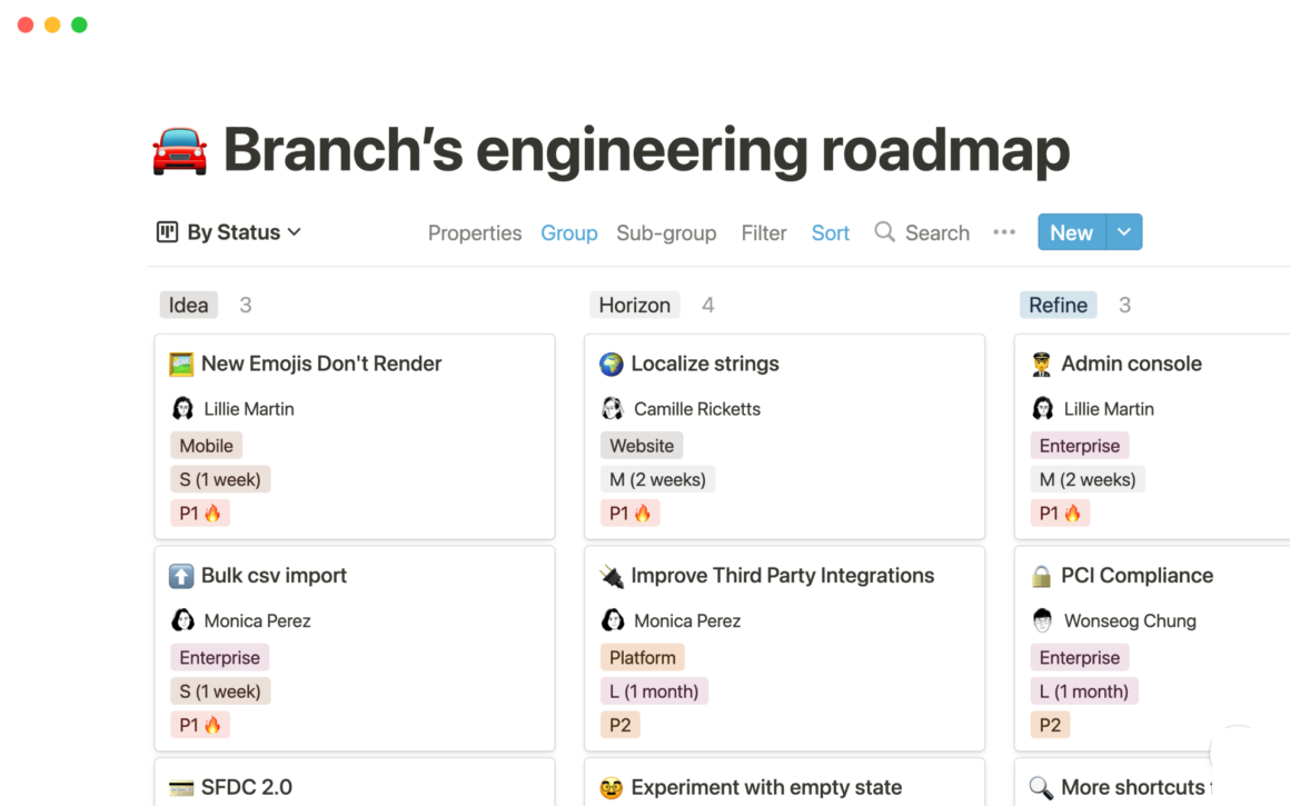 Branch's engineering roadmap Notion Template