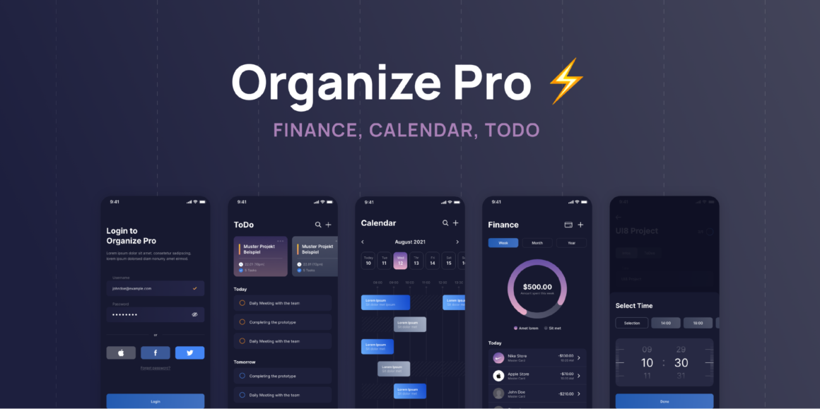 Finance, Calendar and ToDo UI Kit