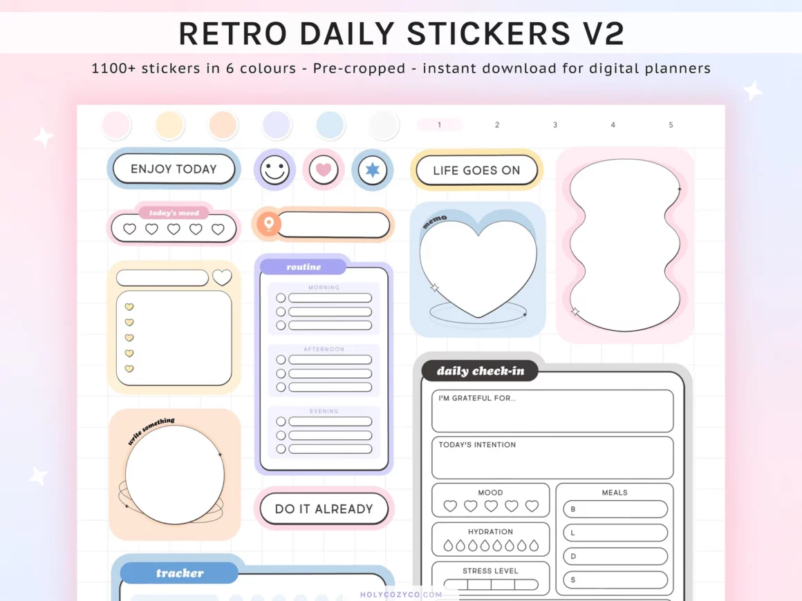 Retro Daily Digital Stickers