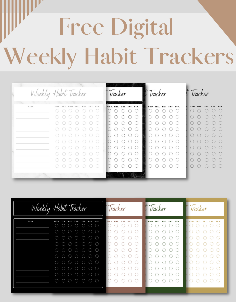 Free Digital Weekly Habit Trackers (8 Designs)