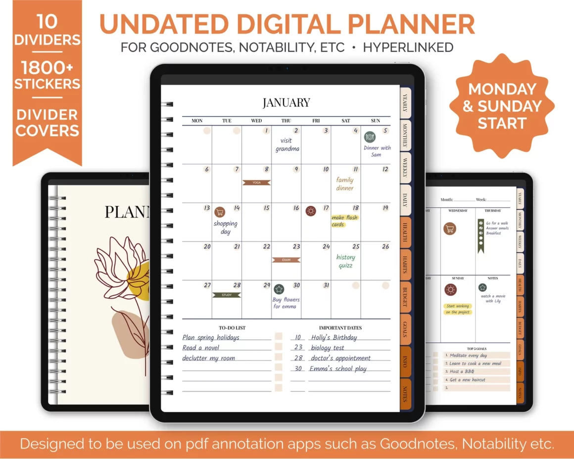 Undated Digital Planner for Goodnotes