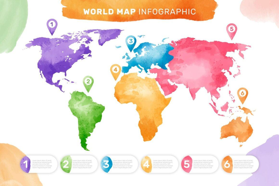 Watercolor world map infographic