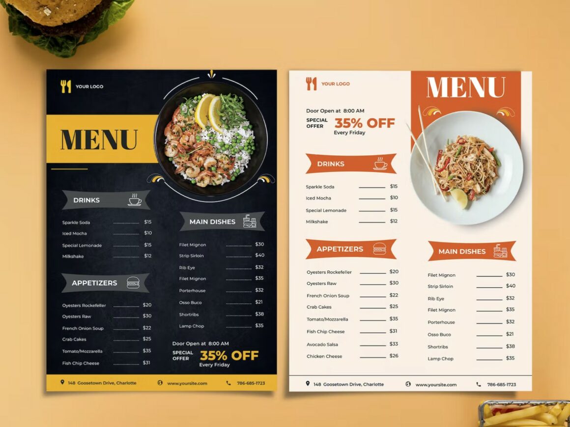 Beautiful Free Restaurant Menus Design Templates