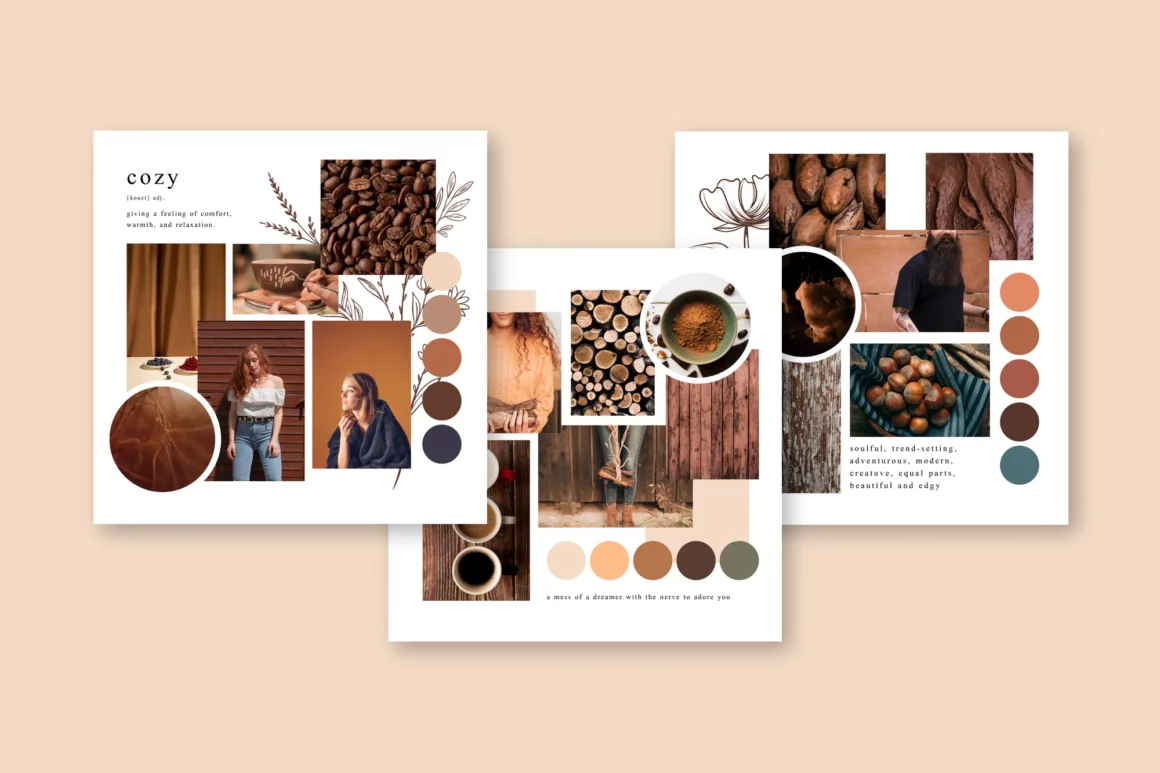 Mood board template in autumn colors