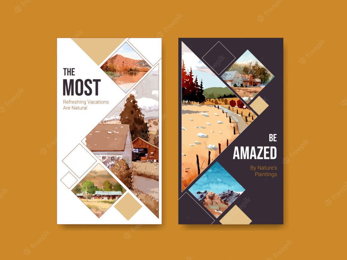 Instagram story template with landscape in autumn design