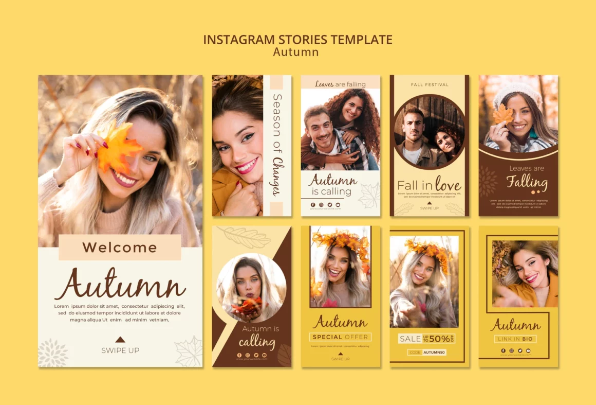 Instagram stories template for autumn photos and girls