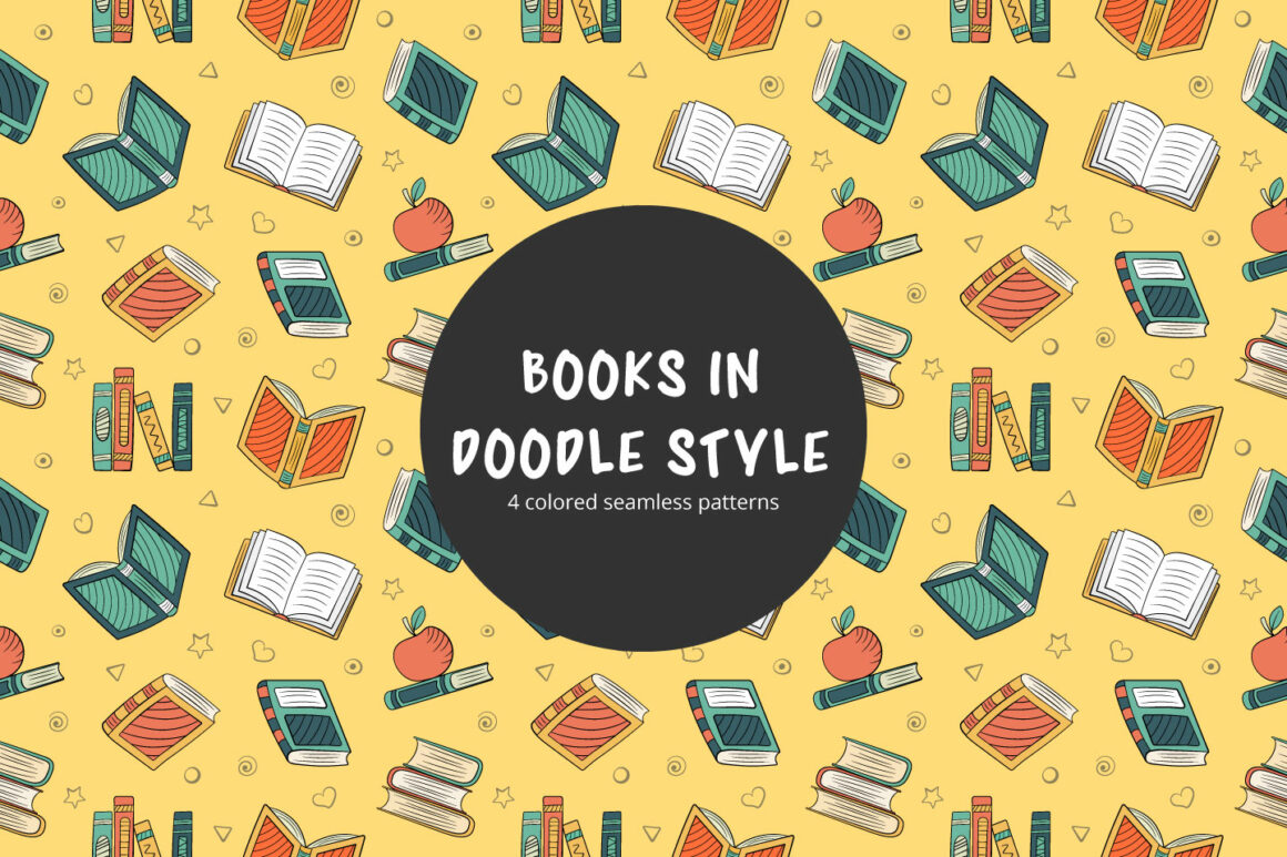 Books in Doodle Style Vector Seamless Pattern