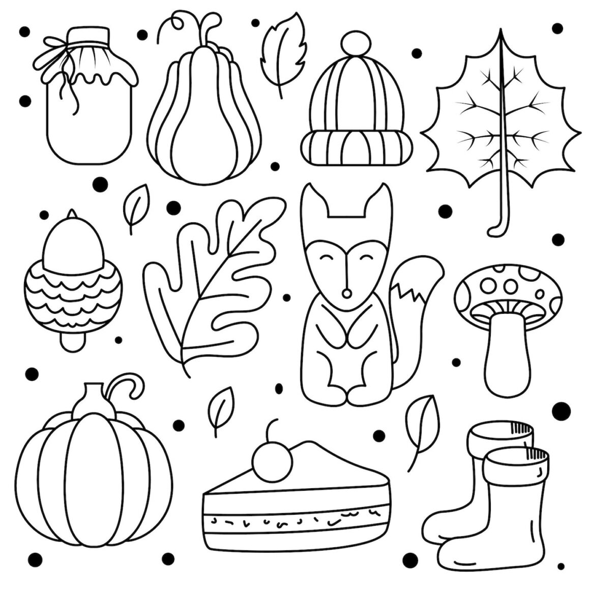 Collection of hand drawn cute autumn stickers
