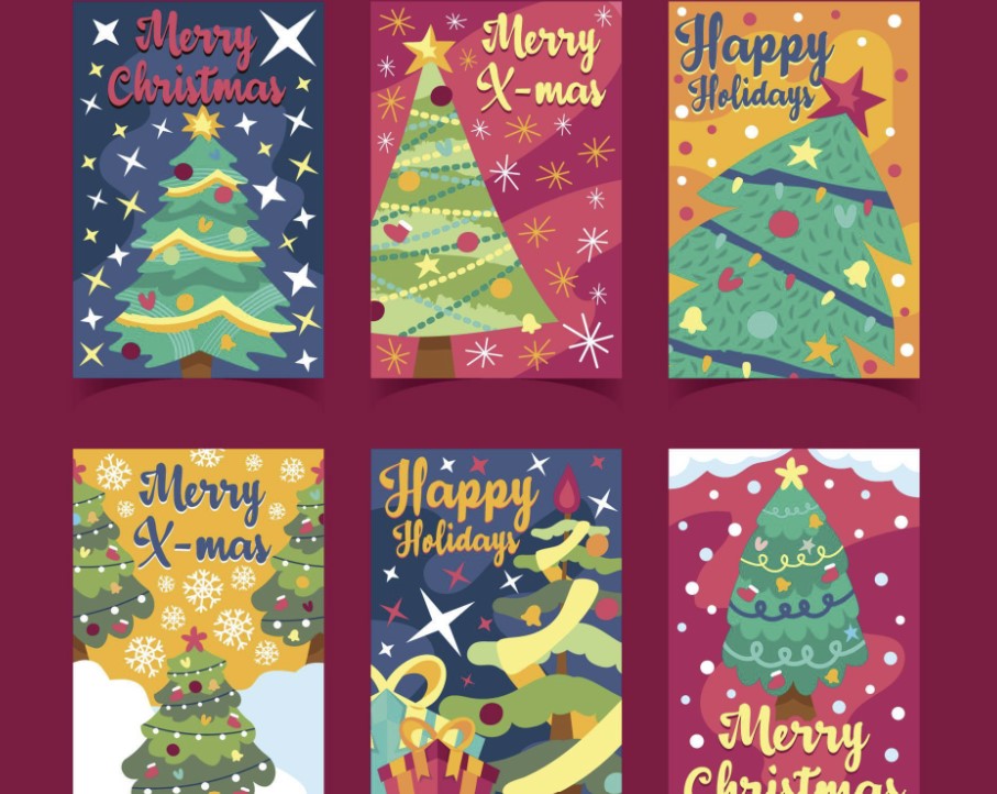 Christmas Tree Greeting Cards Template
