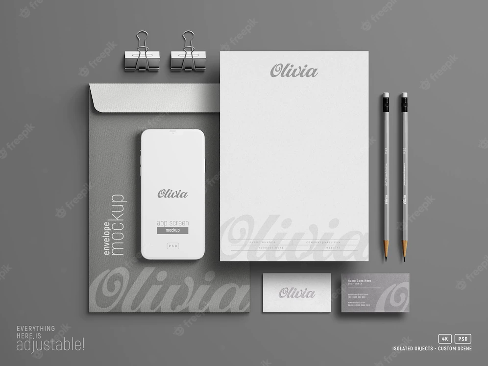 Minimal stationery set mockup scene creator with pressed print effect