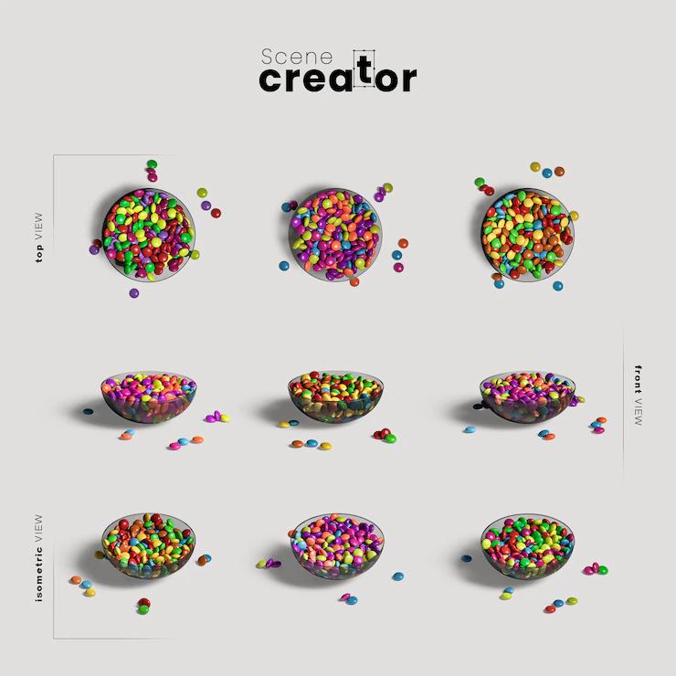 Bowl of skittles variety of angles Halloween scene creator