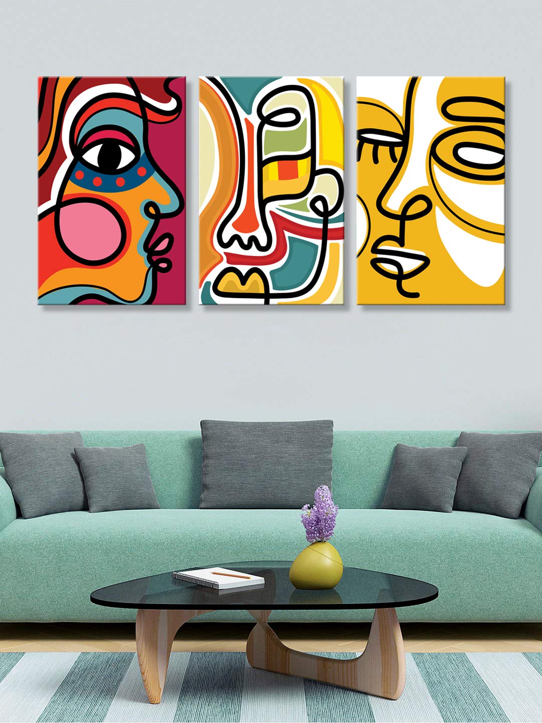 Wooden stretched Abstract Face Wall Art paintings for home decor
