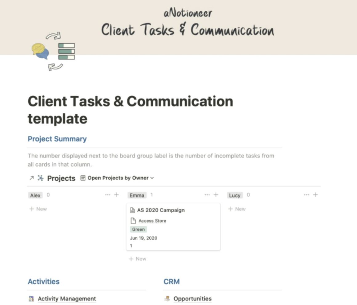 Client Tasks & Communication Manager - Notion template