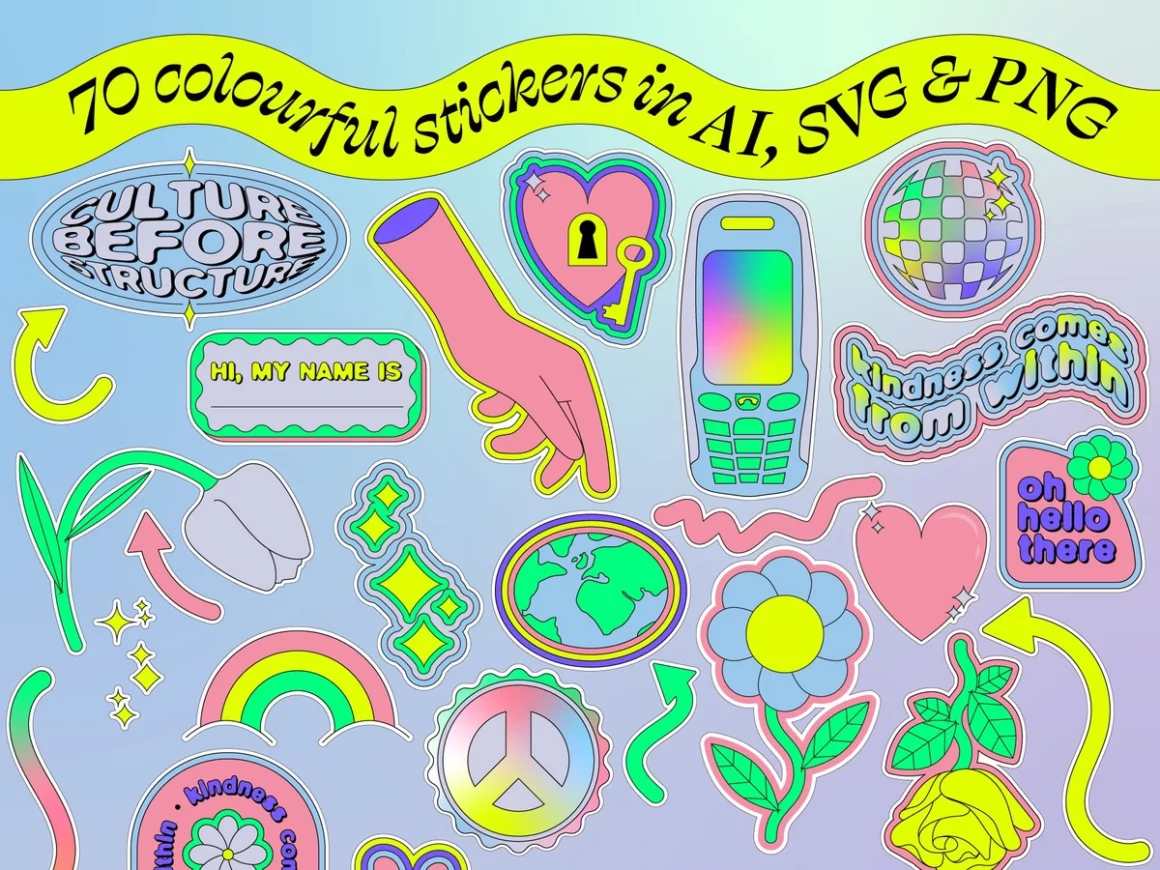 Neon & Abstract Cartoon Stickers