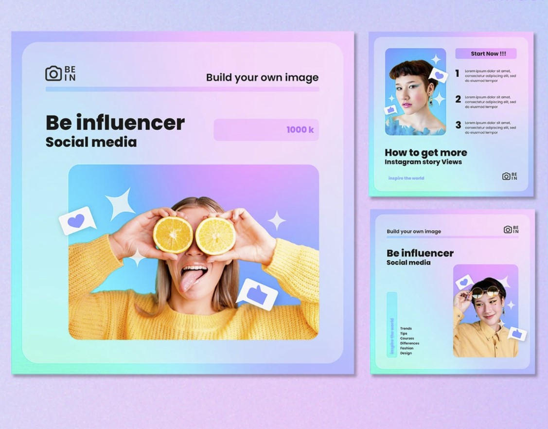 Gradient influencer Instagram posts template