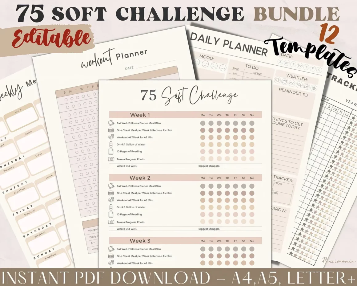 EDITABLE 75 Soft Challenge Tracker Bundle