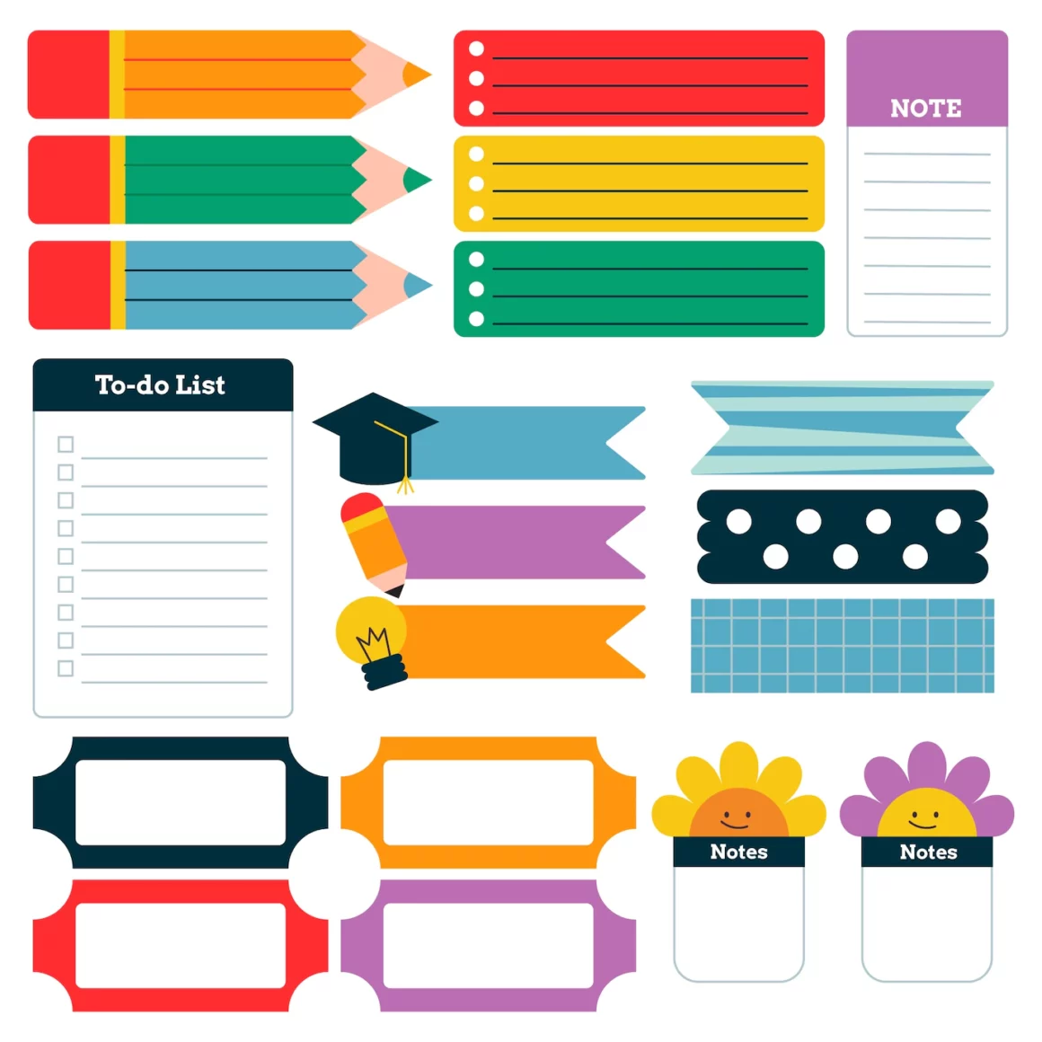 Set of planning scrapbook elements