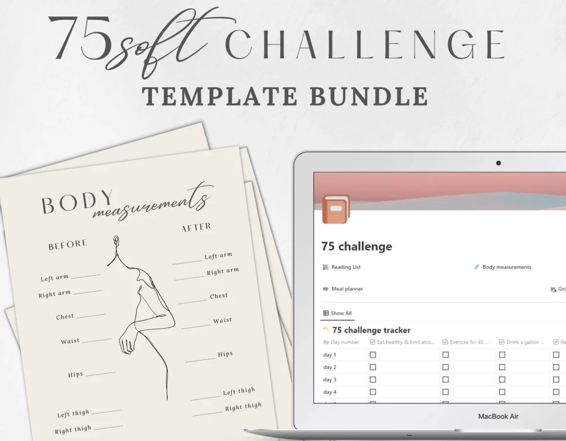 Printable and Notion fitness habit planner for 75 challenge