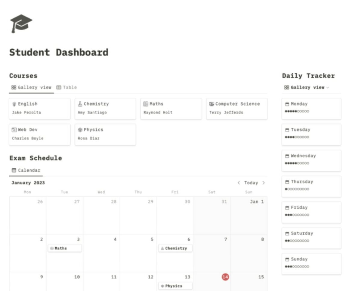 Notion Template for Student Dashboard