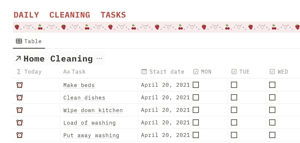 Free Home Cleaning Notion Templates