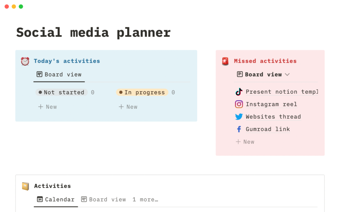 Social media planner for Notion