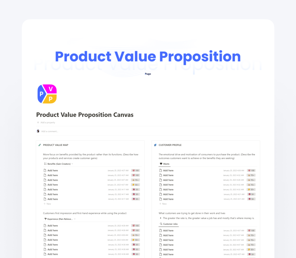 Product Value Proposition Canvas for Notion