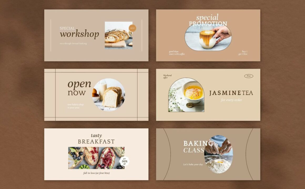 Coffee shop PSD twitter header template set