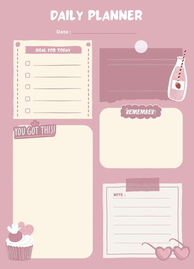 Pink minimal cute daily planner