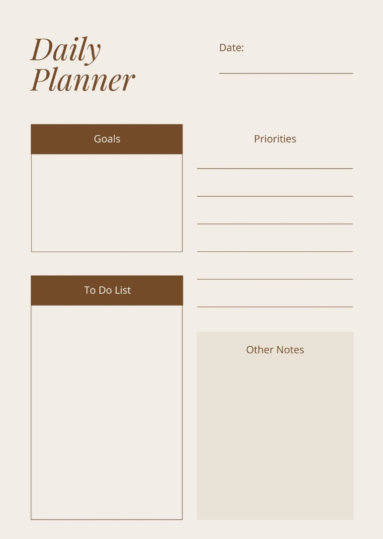 Minimalist planner for daily 