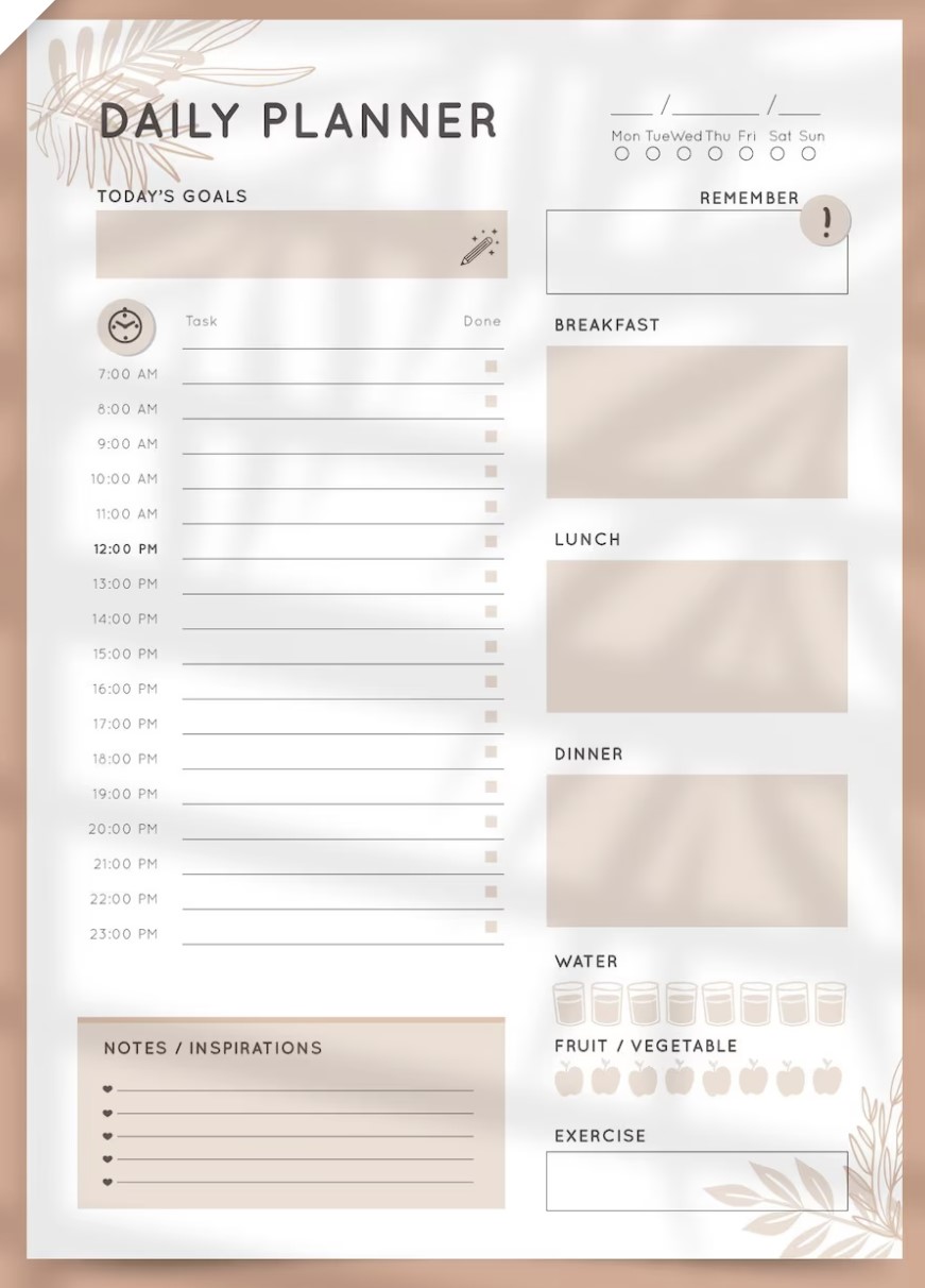 Minimalist daily planner template