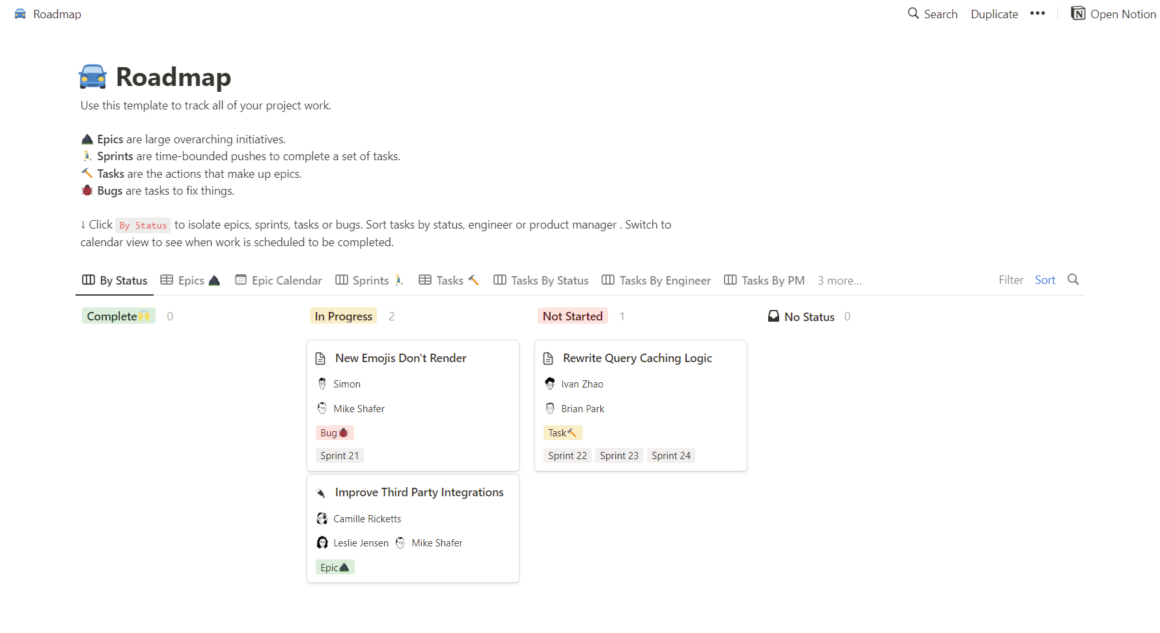 Best Roadmap Template for Notion