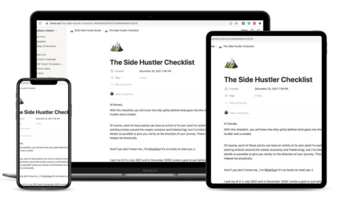 The Side Hustler Checklist - Notion