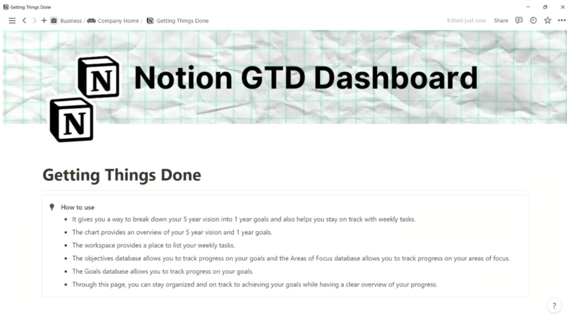 Free Notion GTD Dashboard