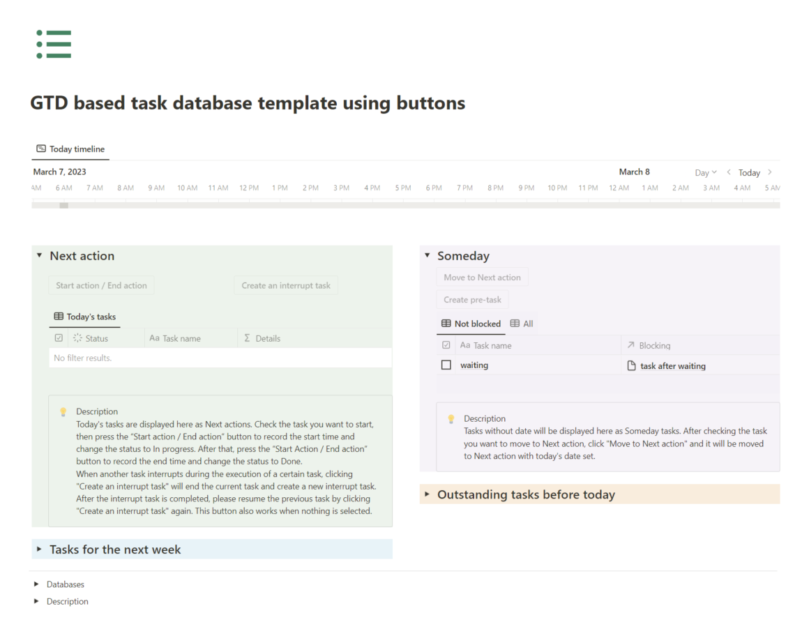 GTD based task database template for Notion