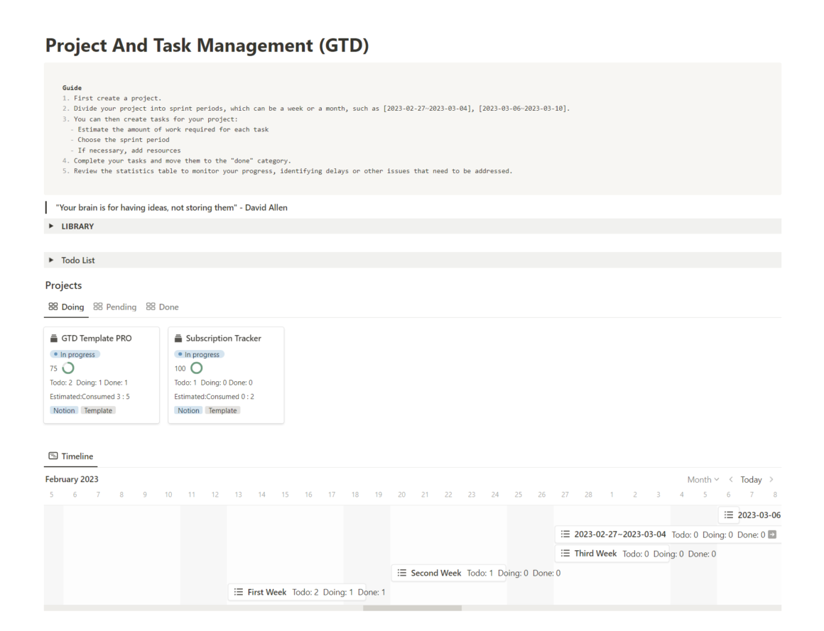 Free Notion GTD Dashboard, Project And Task Management (GTD)